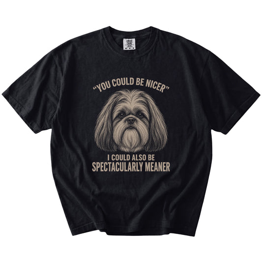 Shih Tzu Guard Dog T-Shirt in Black — flat lay