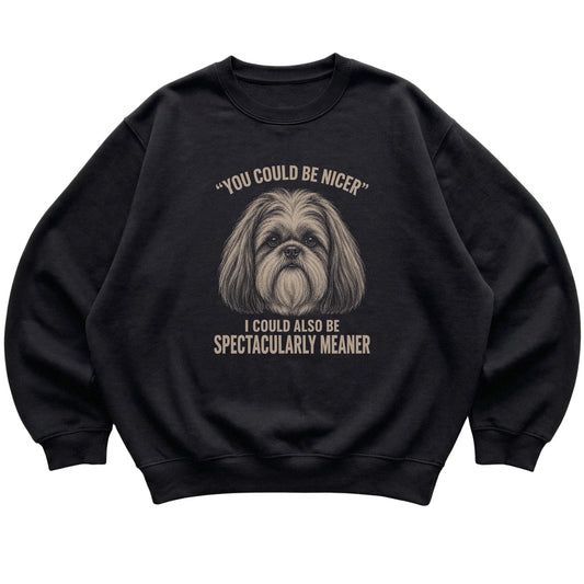 Shih Tzu Guard Dog Sweatshirt in Black — flat lay