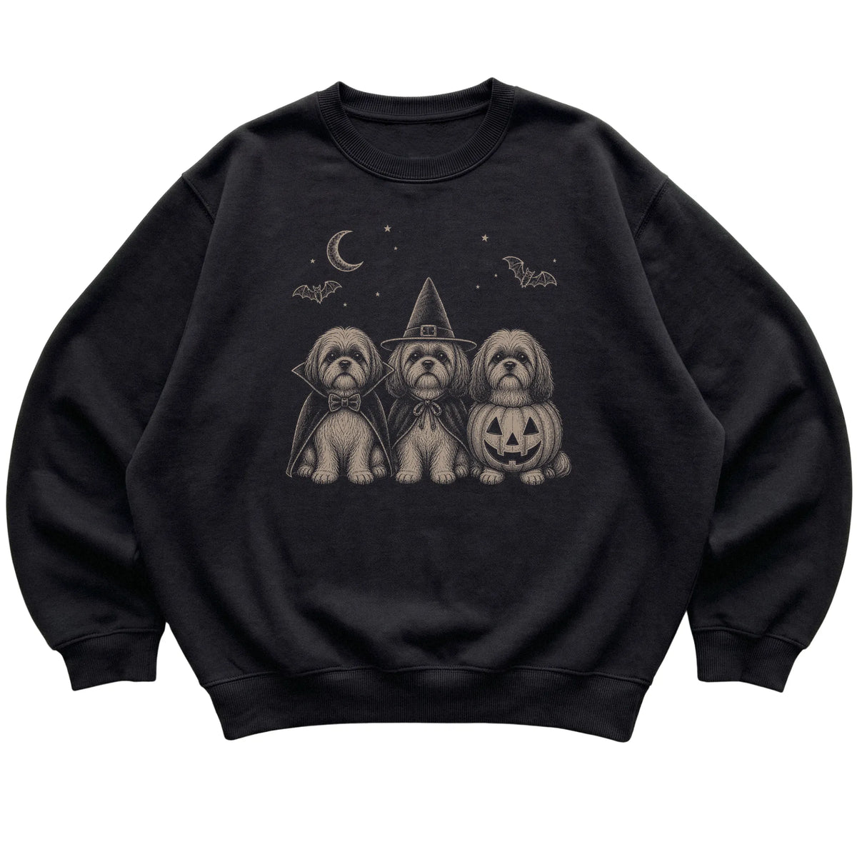 Black Shih Tzu Halloween Costume sweatshirt, flat view