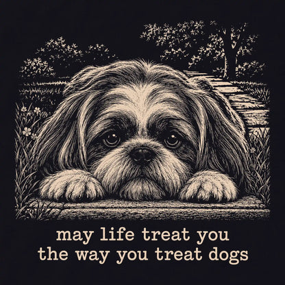 Shih Tzu Karma Comfort Colors T-shirt in Black — Design Detail