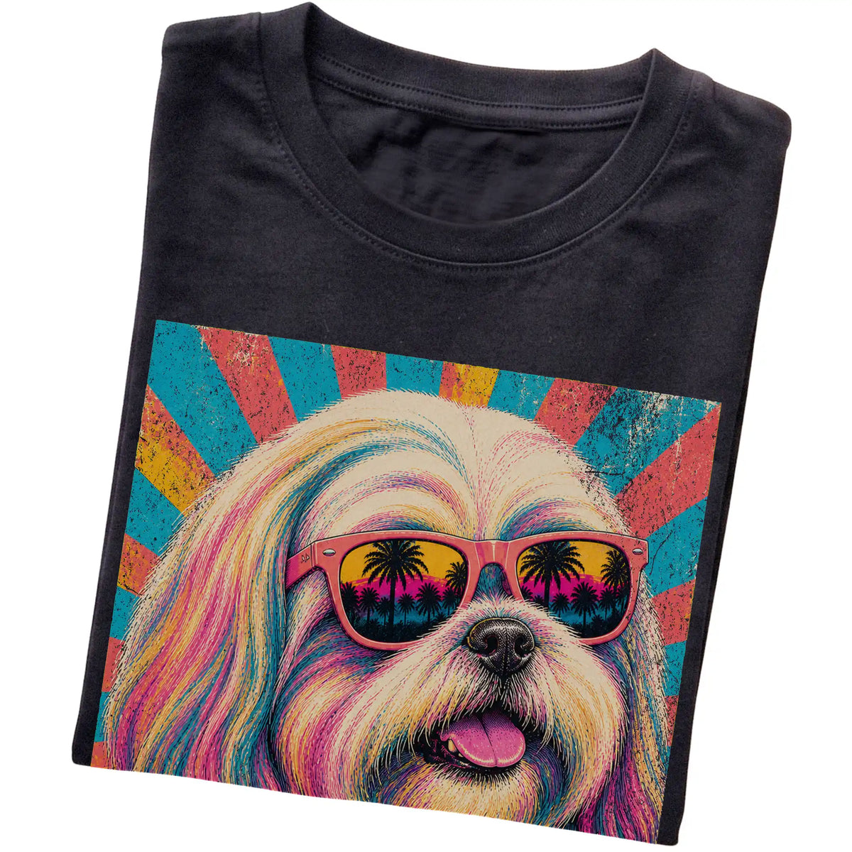 Folded Black softstyle T-shirt with a Retro Shih Tzu Mama design