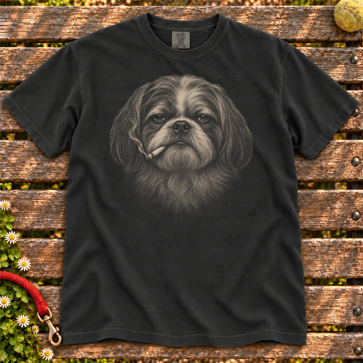 Shih Tzu smoking design on a Black t-shirt