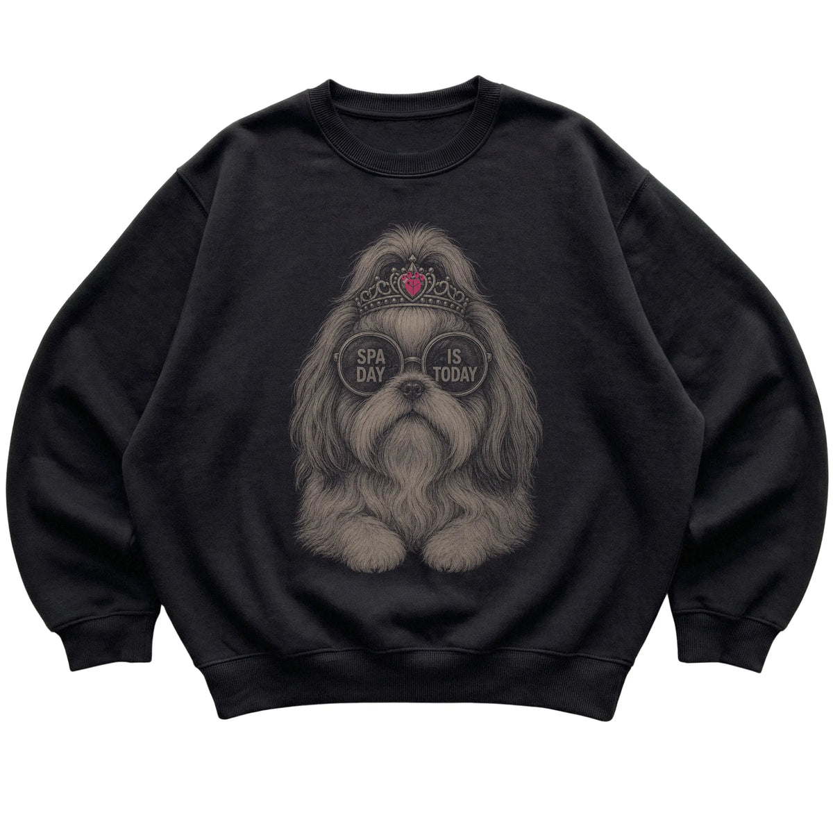 Black Shih Tzu Spa Day Is Today T-Shirt laid flat