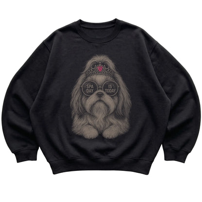 Black Shih Tzu Spa Day Is Today T-Shirt laid flat