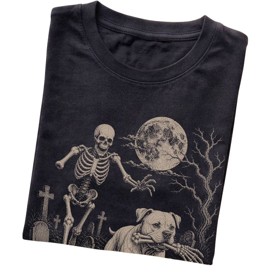 Black Skeleton Chase American Bulldog T-shirt, folded view