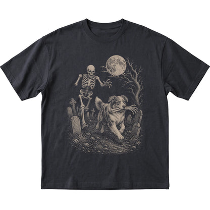 Black Skeleton Chase Australian Shepherd T-shirt, flat view