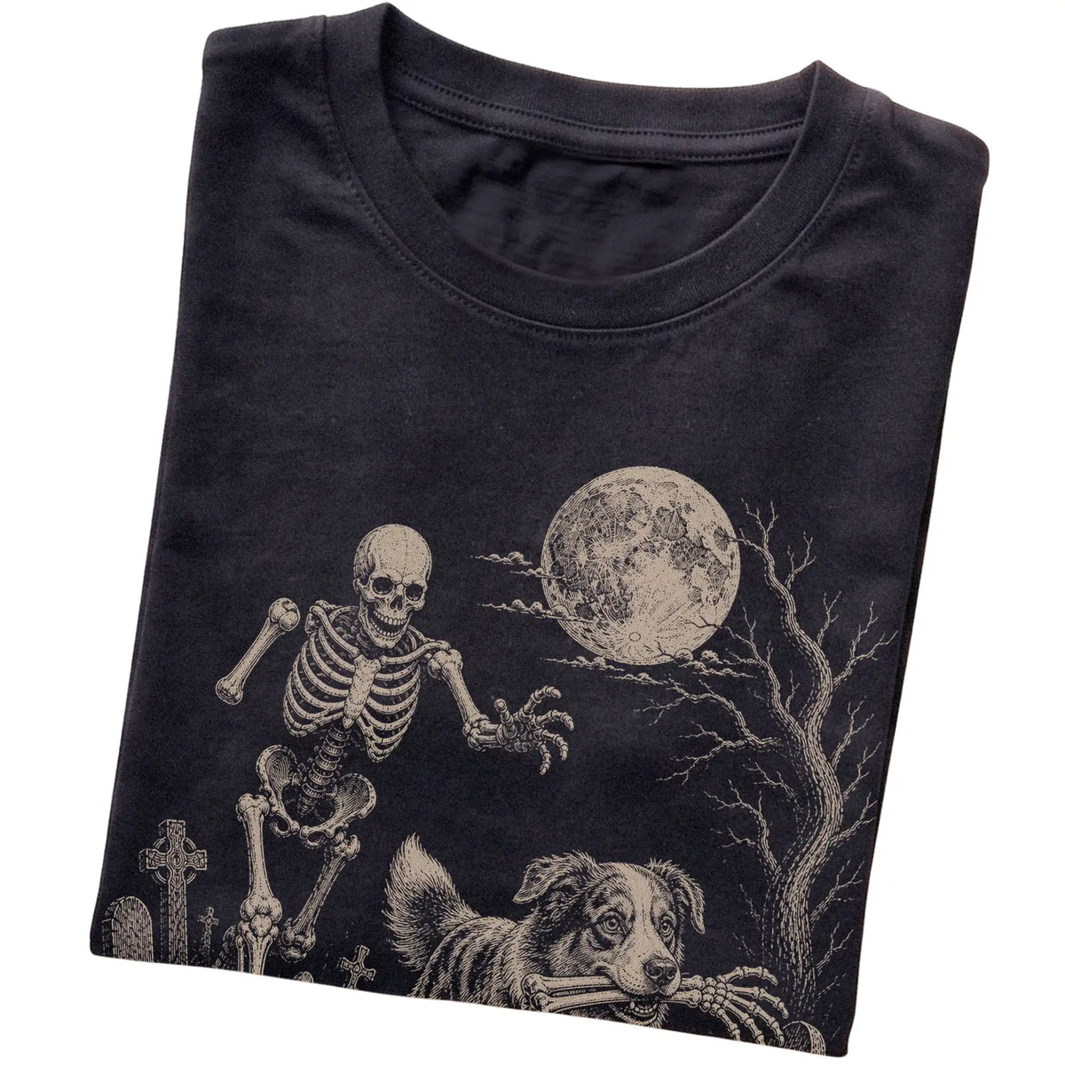 Black Skeleton Chase Australian Shepherd T-shirt, folded view