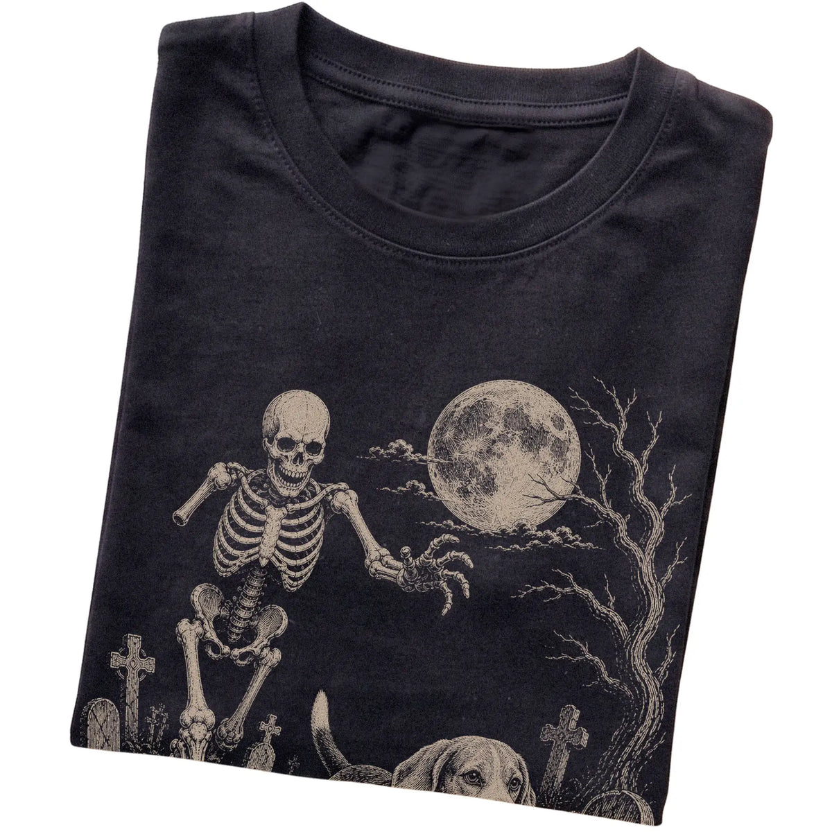 Black Skeleton Chase Beagle T-shirt, folded view