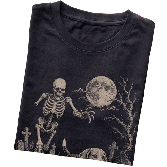 Black Skeleton Chase Beagle T-shirt, folded view