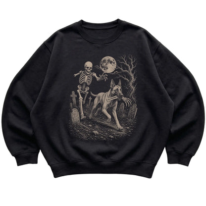 Black Skeleton Chase Belgian Malinois sweatshirt, flat view