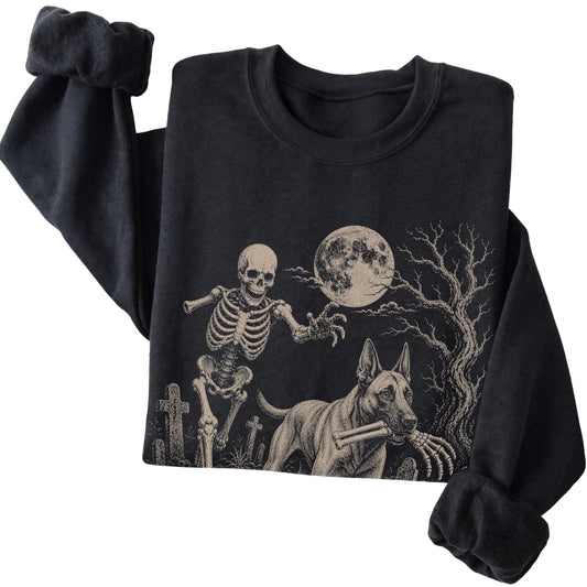 Black Skeleton Chase Belgian Malinois sweatshirt, folded view