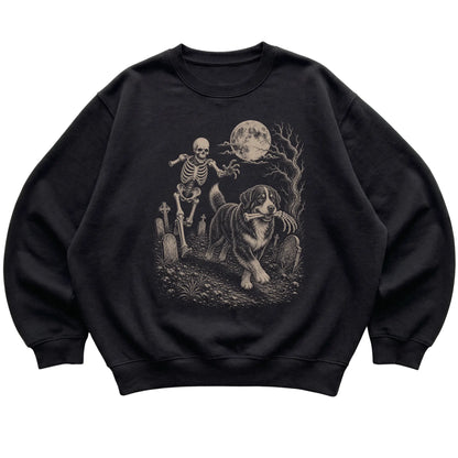 Black Skeleton Chase Bernese Mountain Dog sweatshirt, flat view