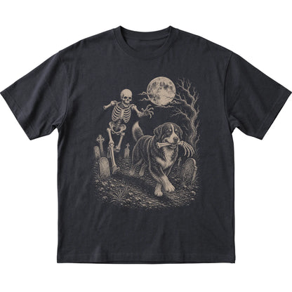 Black Skeleton Chase Bernese Mountain Dog T-shirt, flat view