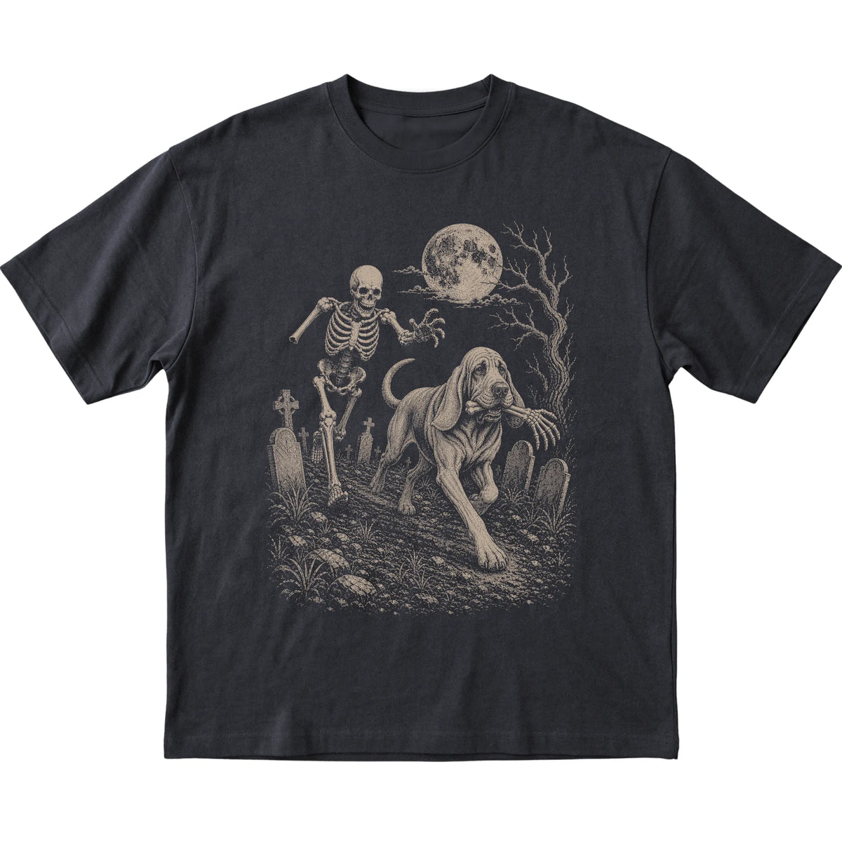 Black Skeleton Chase Bloodhound T-shirt, flat view