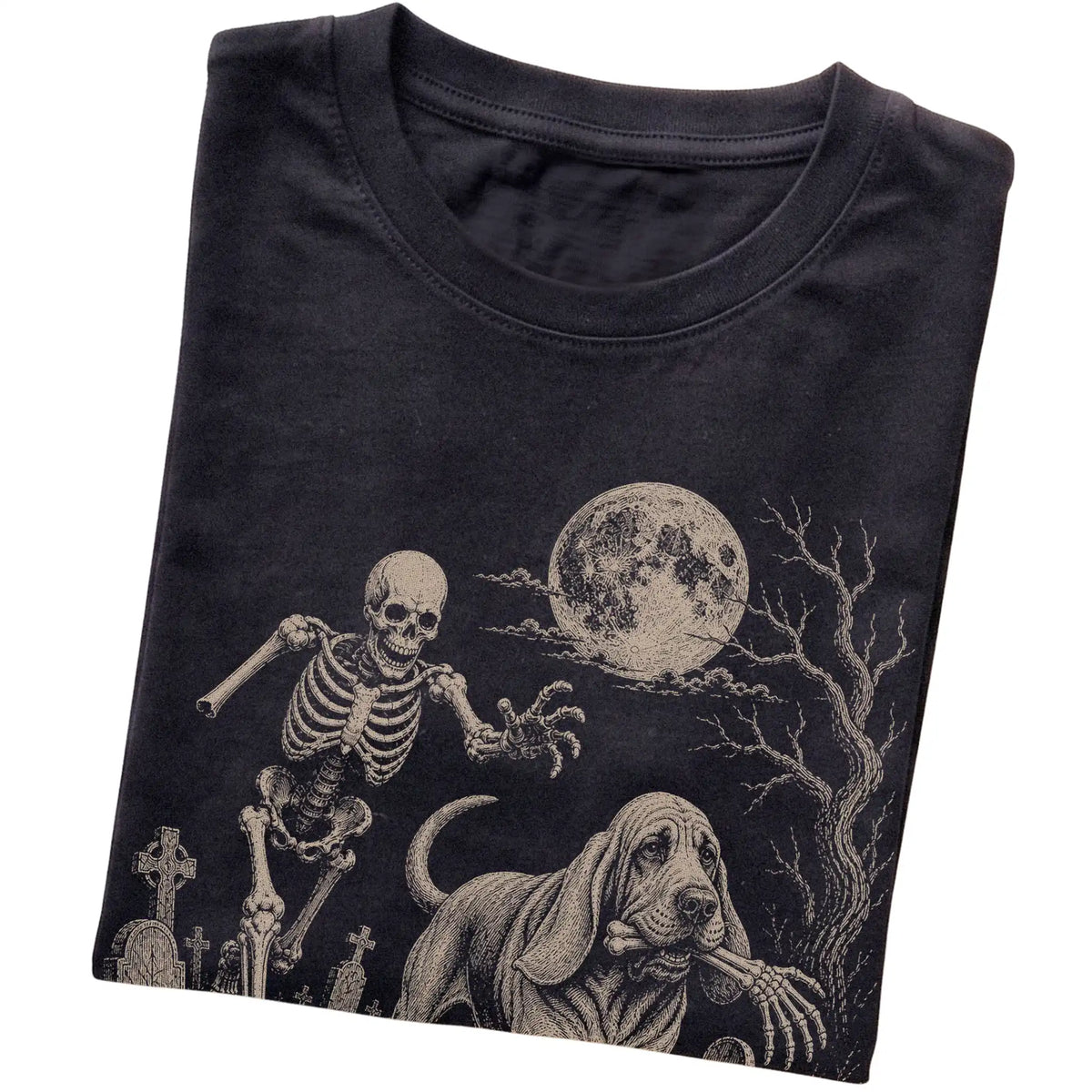 Black Skeleton Chase Bloodhound T-shirt, folded view