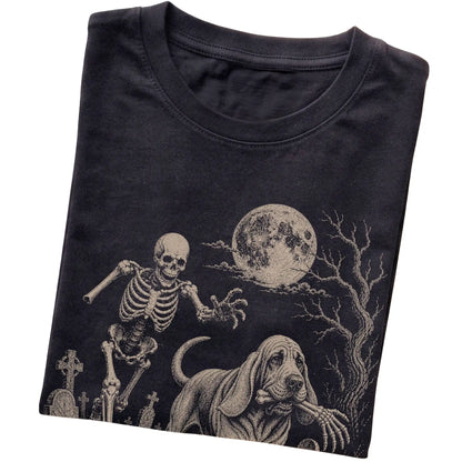 Black Skeleton Chase Bloodhound T-shirt, folded view
