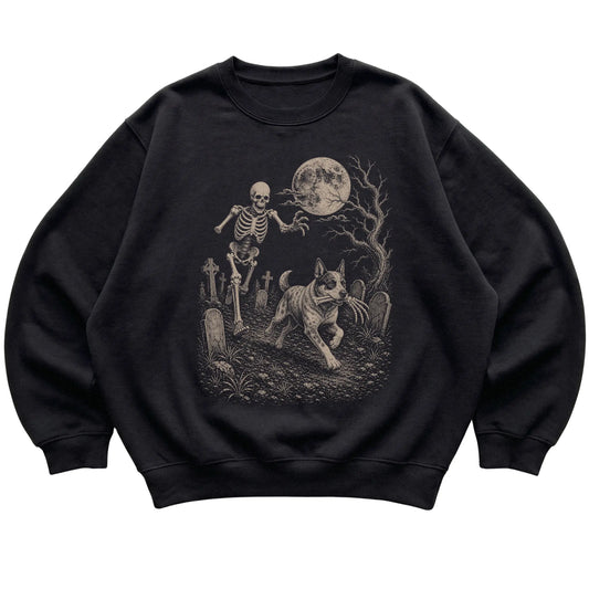 Black Skeleton Chase Blue Heeler sweatshirt, flat view
