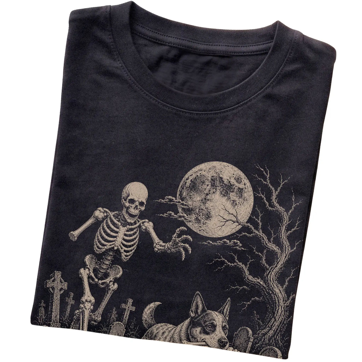 Black Skeleton Chase Blue Heeler T-shirt, folded view