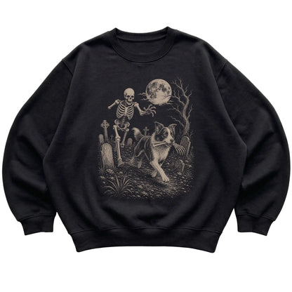 Black Skeleton Chase Border Collie sweatshirt, flat view