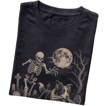 Black Skeleton Chase Border Collie T-shirt, folded view