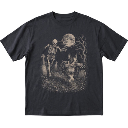 Black Skeleton Chase Boston Terrier T-shirt, flat view