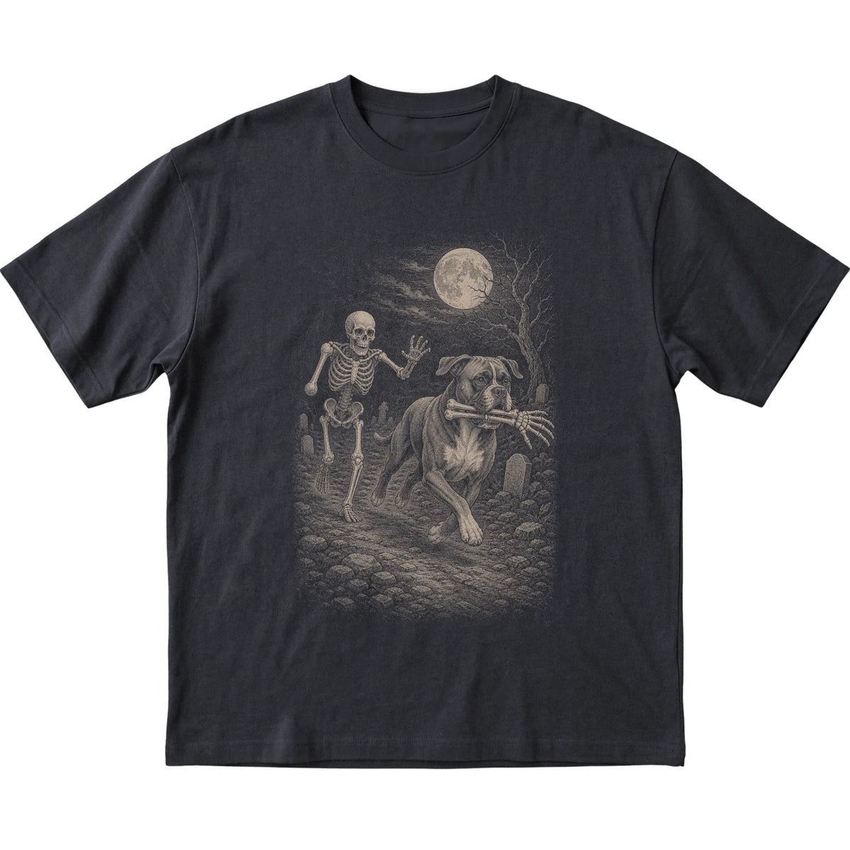 Black Skeleton Chase Boxer T-shirt, flat view