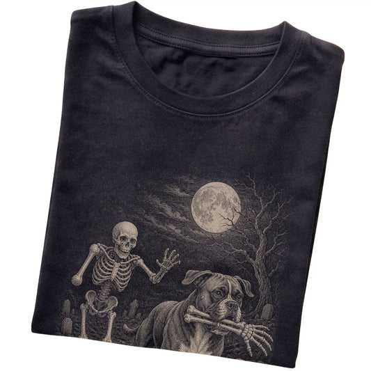 Black Skeleton Chase Boxer T-shirt, folded view