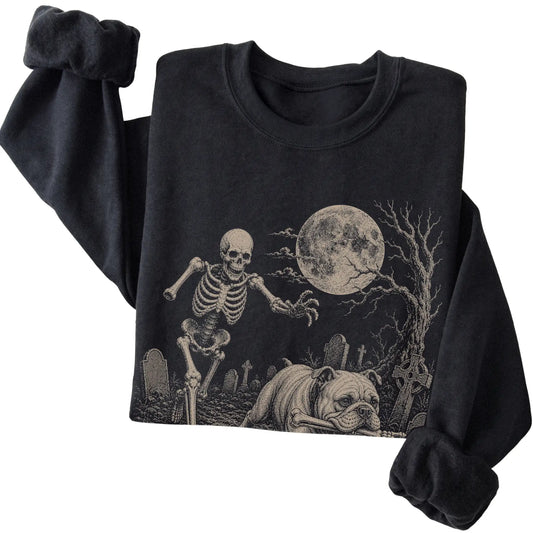 Black Skeleton Chase Bulldog sweatshirt, folded view