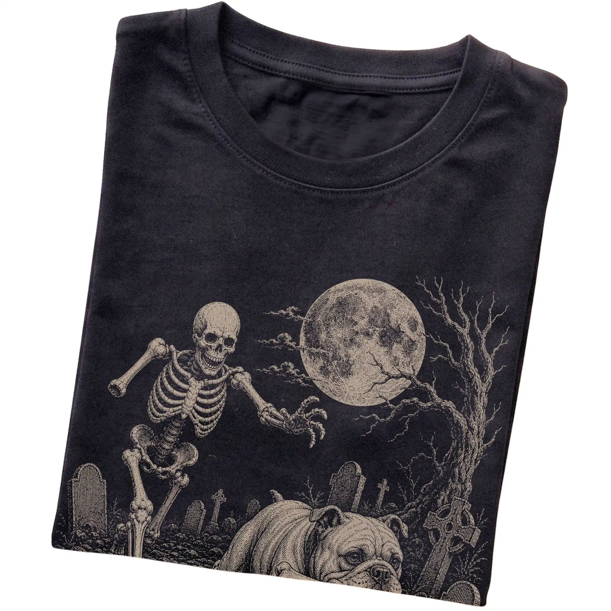 Black Skeleton Chase Bulldog T-shirt, folded view