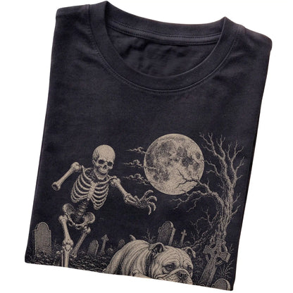 Black Skeleton Chase Bulldog T-shirt, folded view