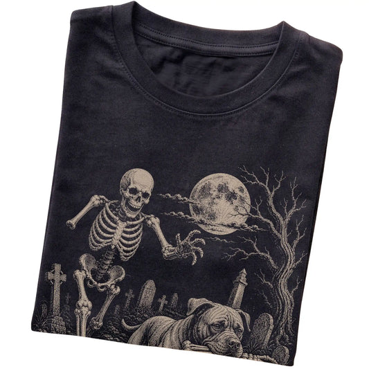 Black Skeleton Chase Cane Corso T-shirt, folded view