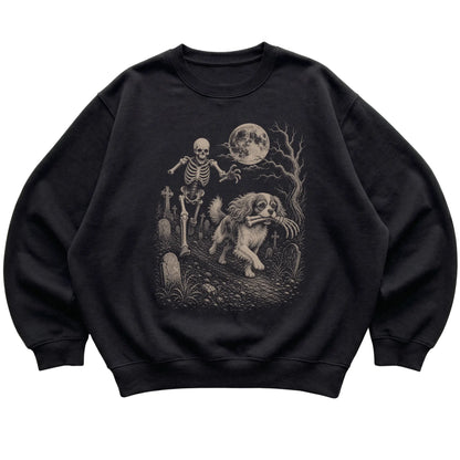 Black Skeleton Chase Cavalier King Charles Spaniel sweatshirt, flat view