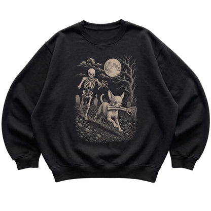 Black Skeleton Chase Chihuahua sweatshirt, flat view
