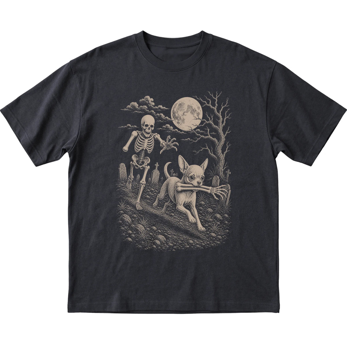 Black Skeleton Chase Chihuahua T-shirt, flat view