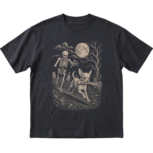 Black Skeleton Chase Chihuahua T-shirt, flat view