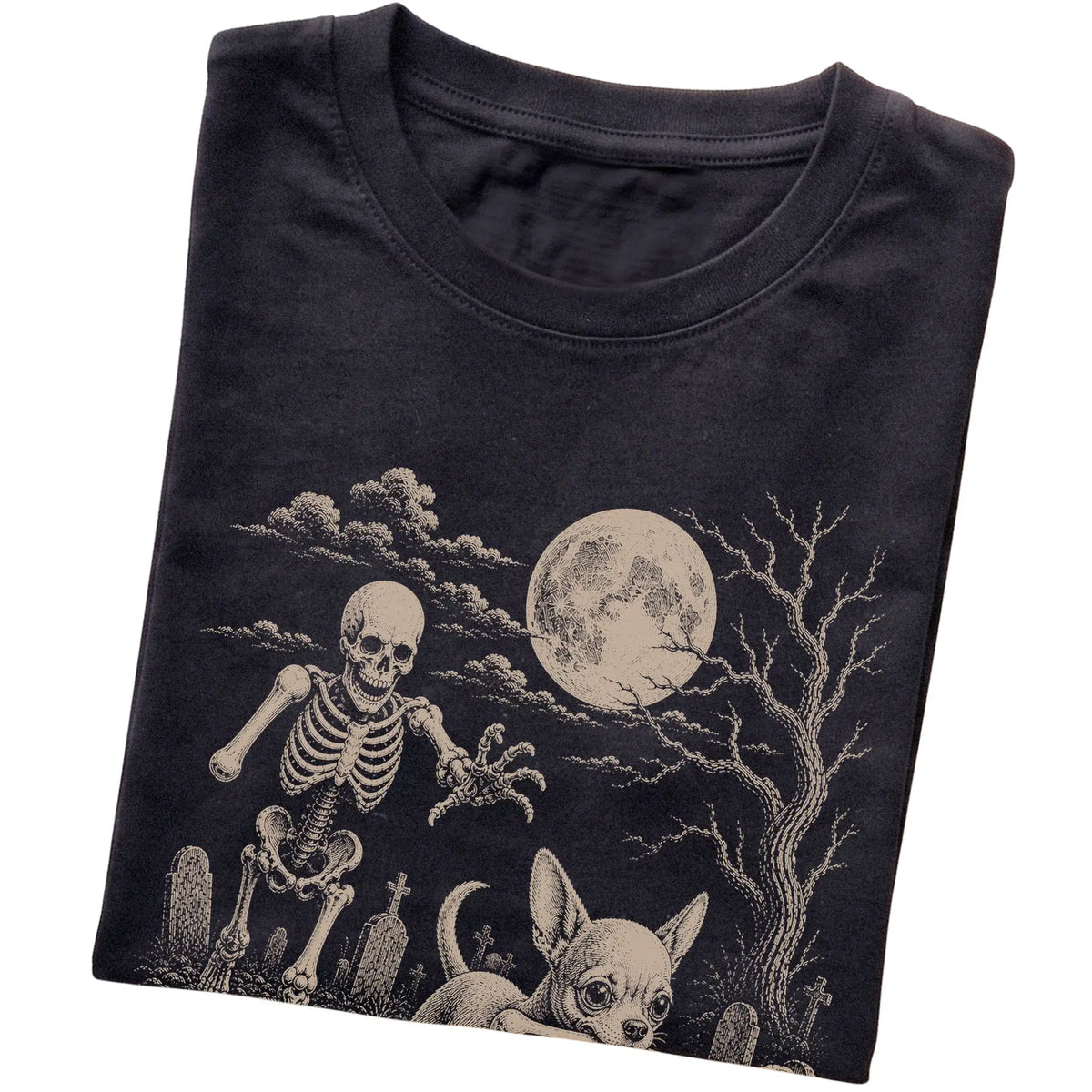Black Skeleton Chase Chihuahua T-shirt, folded view