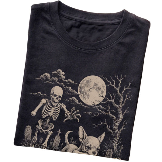 Black Skeleton Chase Chihuahua T-shirt, folded view