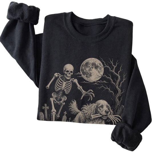 Black Skeleton Chase Cocker Spaniel sweatshirt, folded view