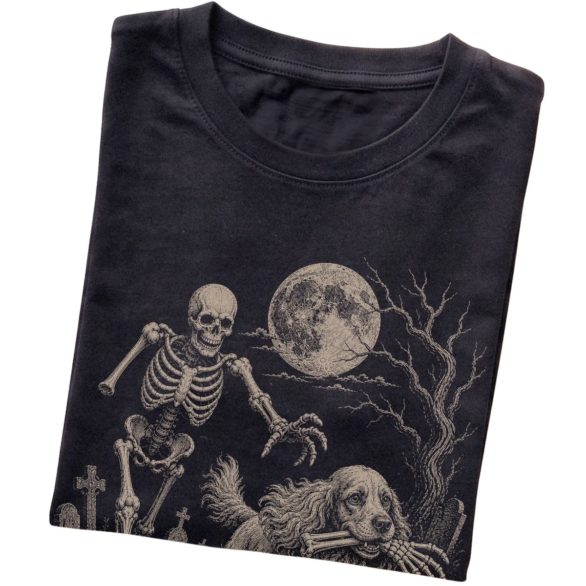 Black Skeleton Chase Cocker Spaniel T-shirt, folded view