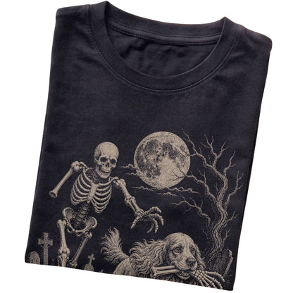 Black Skeleton Chase Cocker Spaniel T-shirt, folded view