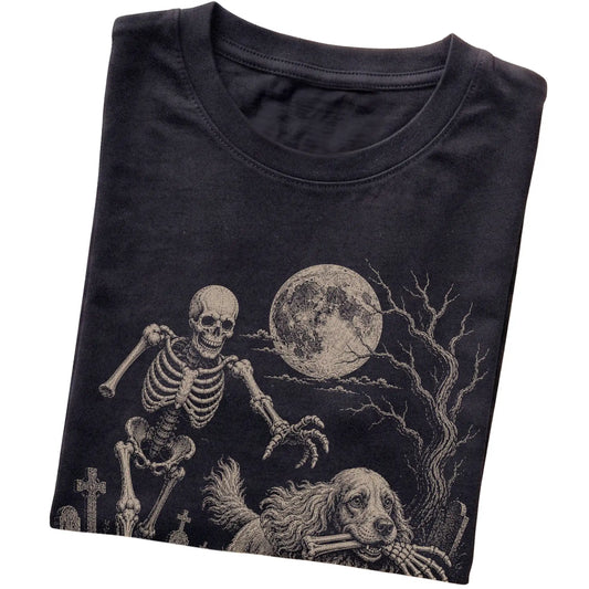Black Skeleton Chase Cocker Spaniel T-shirt, folded view