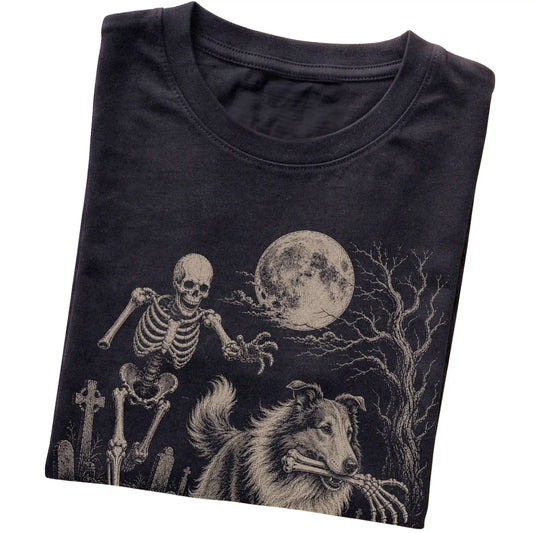 Black Skeleton Chase Collie T-shirt, folded view