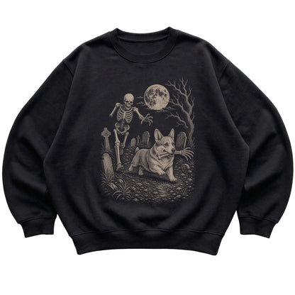 Black Skeleton Chase Corgi sweatshirt, flat view