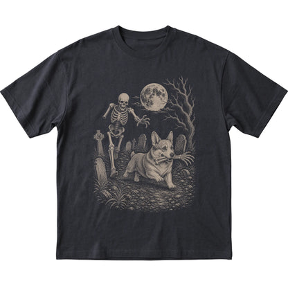 Black Skeleton Chase Corgi T-shirt, flat view
