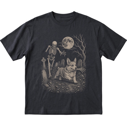 Black Skeleton Chase Corgi T-shirt, flat view