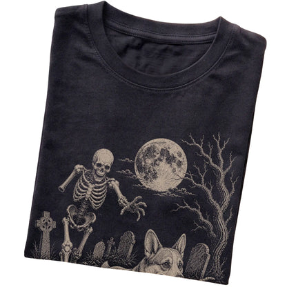 Black Skeleton Chase Corgi T-shirt, folded view