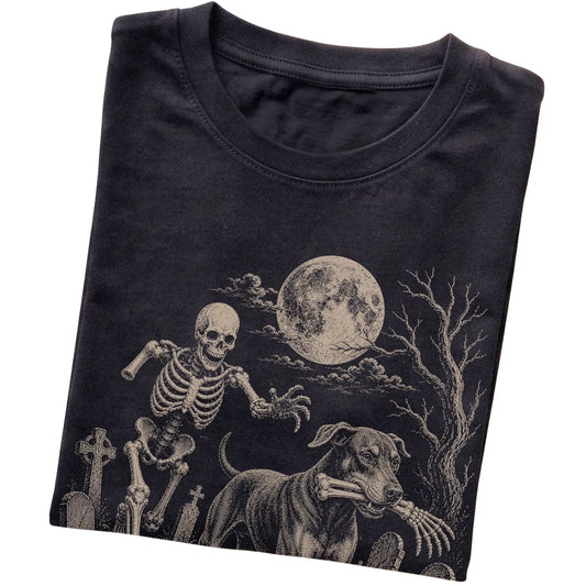 Black Skeleton Chase Doberman T-shirt, folded view