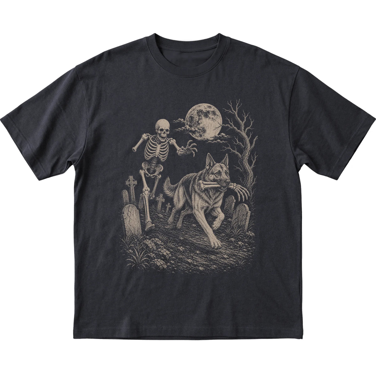 Black Skeleton Chase German Shepherd T-shirt, flat view