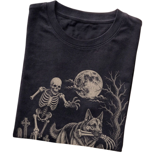 Black Skeleton Chase German Shepherd T-shirt, folded view