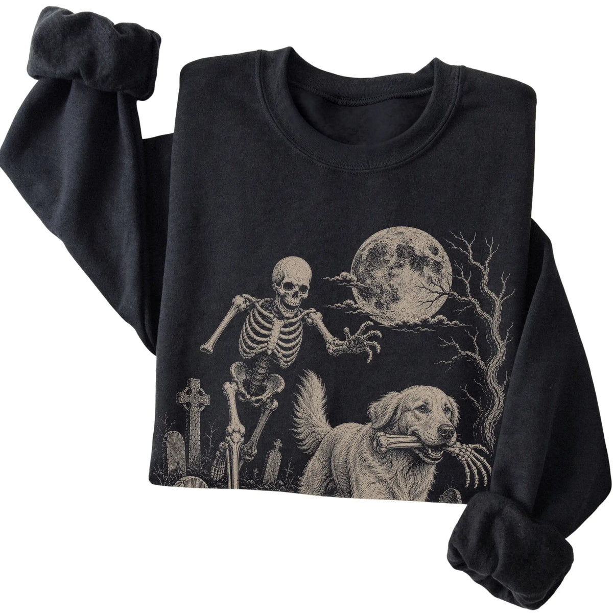 Black Skeleton Chase Golden Retriever sweatshirt, folded view